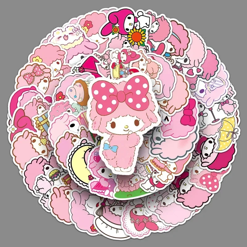 50Pcs/Set Kawaii Sanrio Piano Stickers Cartoon Cute My Melody Hello Kitty Decorative Cup Mobile Phone Case Stationery Sticker