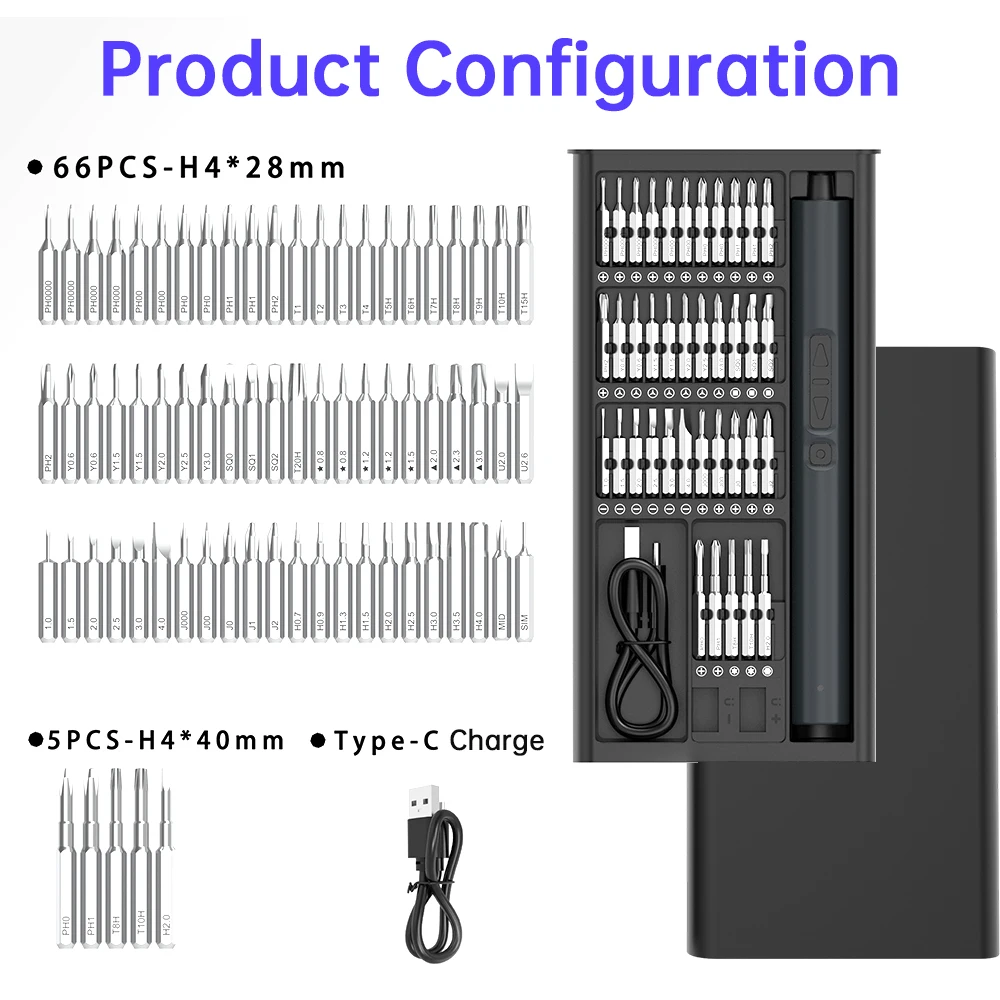 75 In 1 Electric Screwdriver Set Electric Screwdriver Mini Portable Straight Pole Electric Screwd Rechargeable Repair Tools Kit