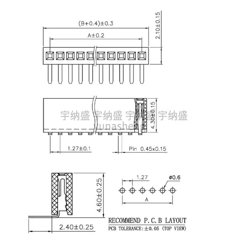 1.27MM Pitch 1X/2/3/4/5/6/8/10/40 PIN Single Row Right Angle Female PIN HEADER 1.27 Strip Connector Socket 6p/8p/20p/40p 1x40p