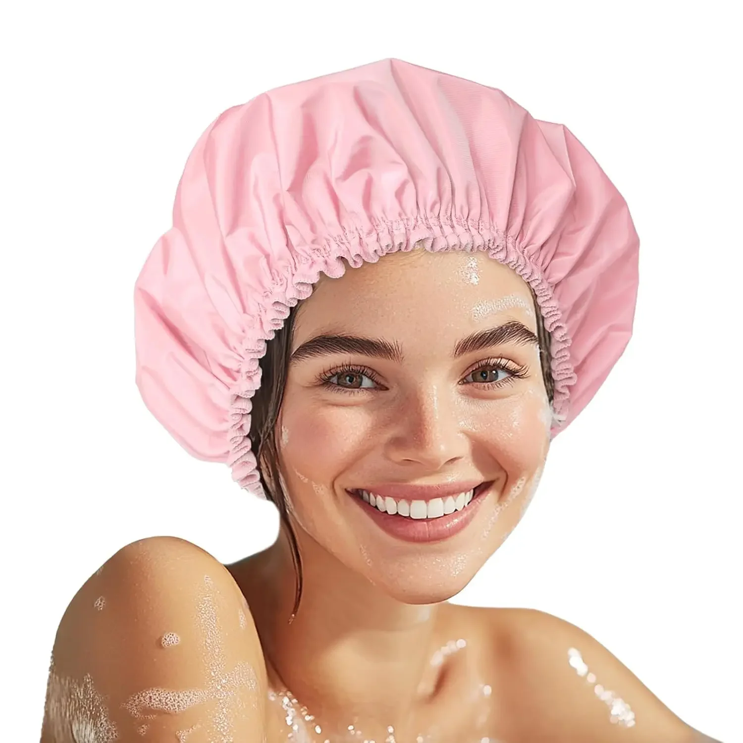 

Waterproof Shower Cap for Women, Double-Layer Bath Bonnet, Reusable Hair Protector with Elastic Band