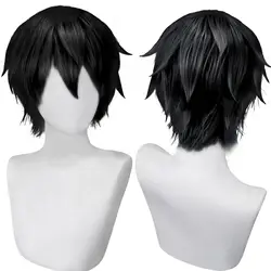 Black Wig for Men Women Short Black Mens Cosplay Wig Layered Wig Fluffy Black Cosplay Wig for Halloween Party