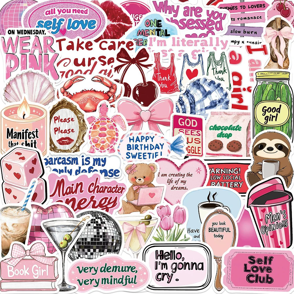 10/30/50 Stück Ästhetische Rosa Inspirierende Mädchen-Aufkleber Niedliche Cartoon-Dekorationsaufkleber DIY Koffer Notizbuch Laptop Aufkleber-Set