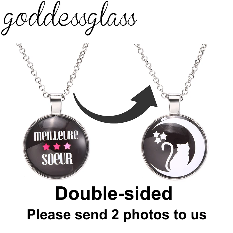 Personalized Double-sided Custom Photo glass cabochon Pendant Necklace Bronze/Silver plated colors 60cm chains Family Logo Pets