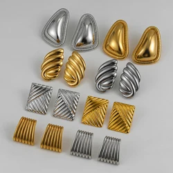 Geometric Metal Texture Chunky Stud Earrings for Women 18K Gold Plated Stainless Steel Waterproof Retro Jewelry Statement Gifts