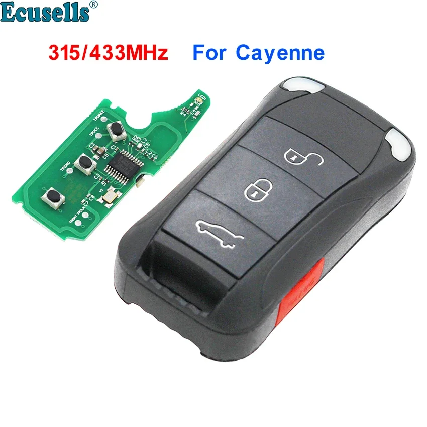 

4 BUTTONS Remote Key Fob 3+1 Button 315MHz/433mhz for Porsche Cayenne 2004-2011 with ID46 Chip Uncut HU66 Blade