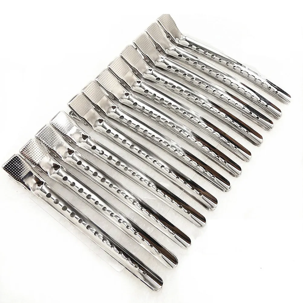 12Pcs Long Nose Steel Hair Clips Durable Stainless Aluminum Salon Hairdressing Dye Tool Professional Hair Dye Clip Accessories
