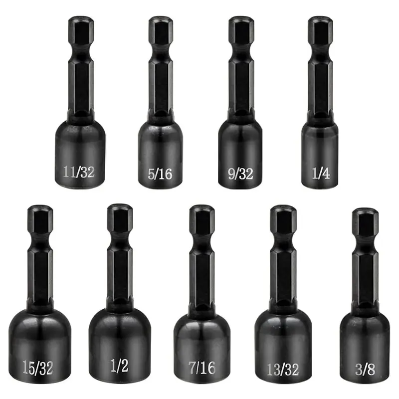 

【RECOMENDAR】9-PCS Magnetic Nut Driver Set - Impact Nut Driver Bit Set For Impact Drill, SAE, Drill Socket Set, 1/4 Inch Hex Shan