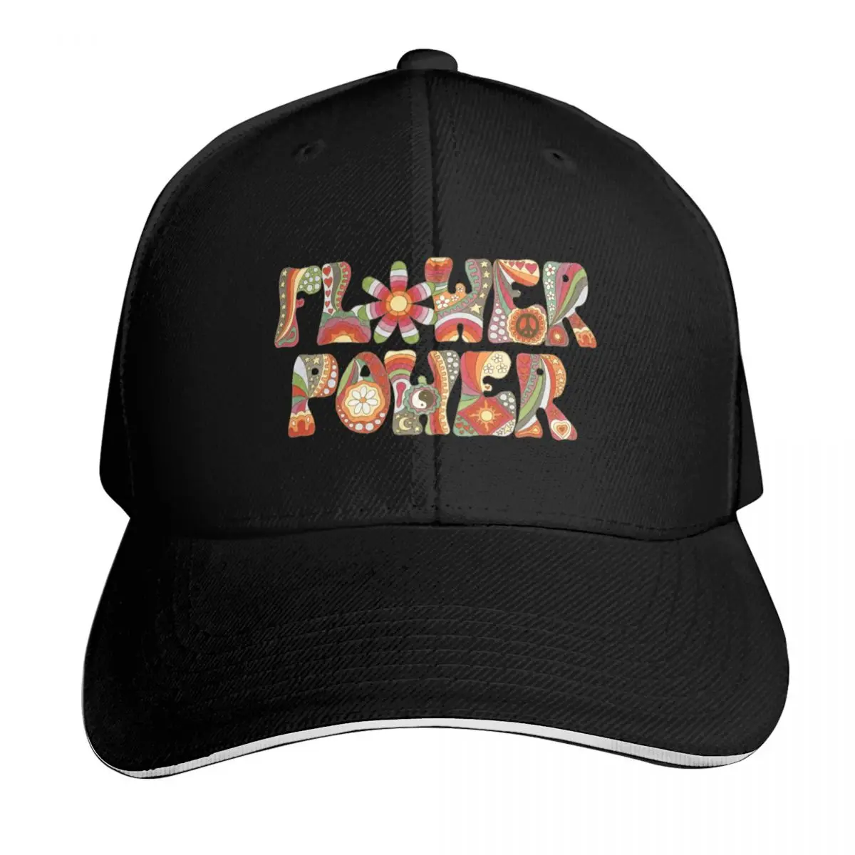 Vintage Psychedelic Flower Power Baseball Cap Quick Dry Performance Cotton Twill Breathable Contrast Two Tone Brim