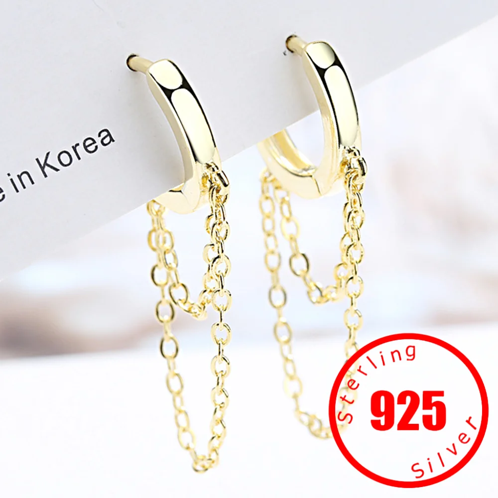 Stamp 925 Sterling Silver Double Layer Chain Tassel Hoop Earrings For Women Popular Cold Style Women Fashion Jewelry 2026 New