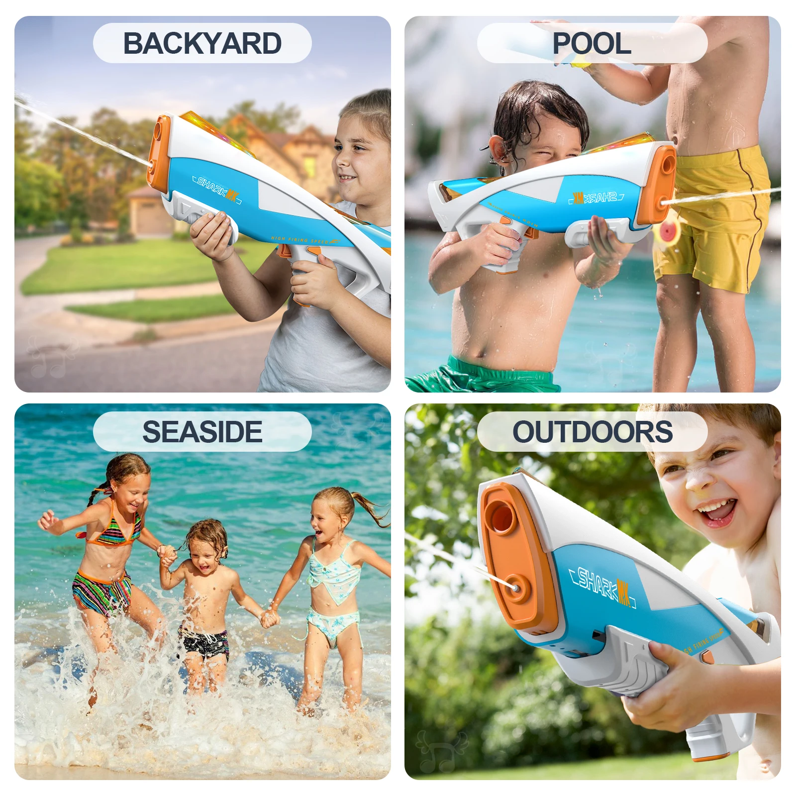 Summer Fully Automatic Electric Water Gun with Light Rechargeable Continuous Firing Party Game Kids Space Splashing Toy Boy Gift