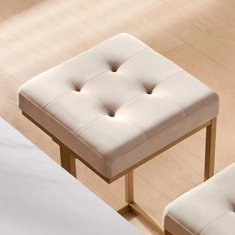 Paar 26 hohe, mit Samt gepolsterte goldene Barhocker für die Kücheninsel, Taupe, Modell 5067