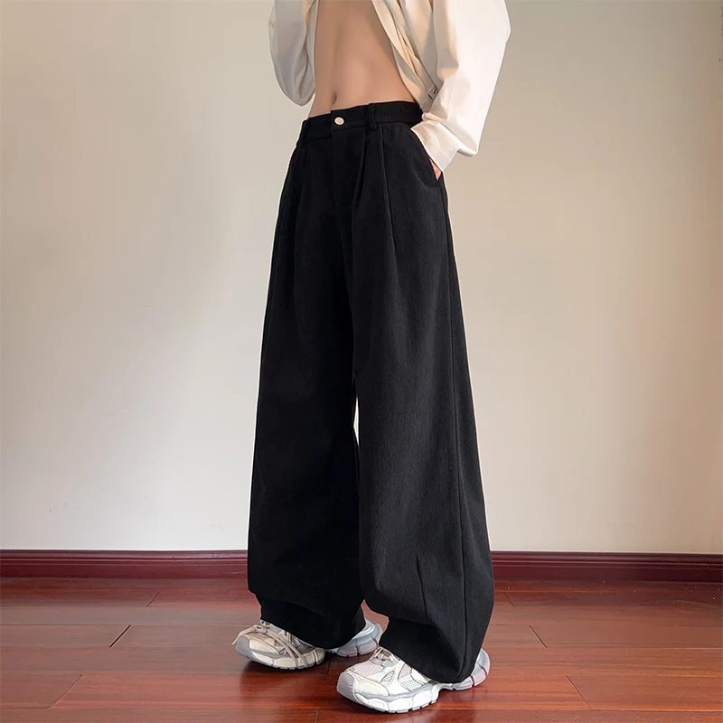 

Brown Corduroy Pants Men Fashion Retro Casual Pants Men Japanese Streetwear Hip-hop Loose Wide Leg Pants Mens Vintage Trousers