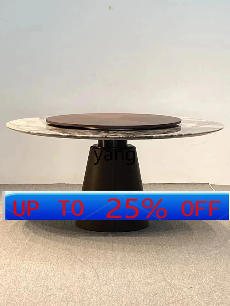 

Lmm solid wood natural marble dining table round luxury stone dining table with turntable