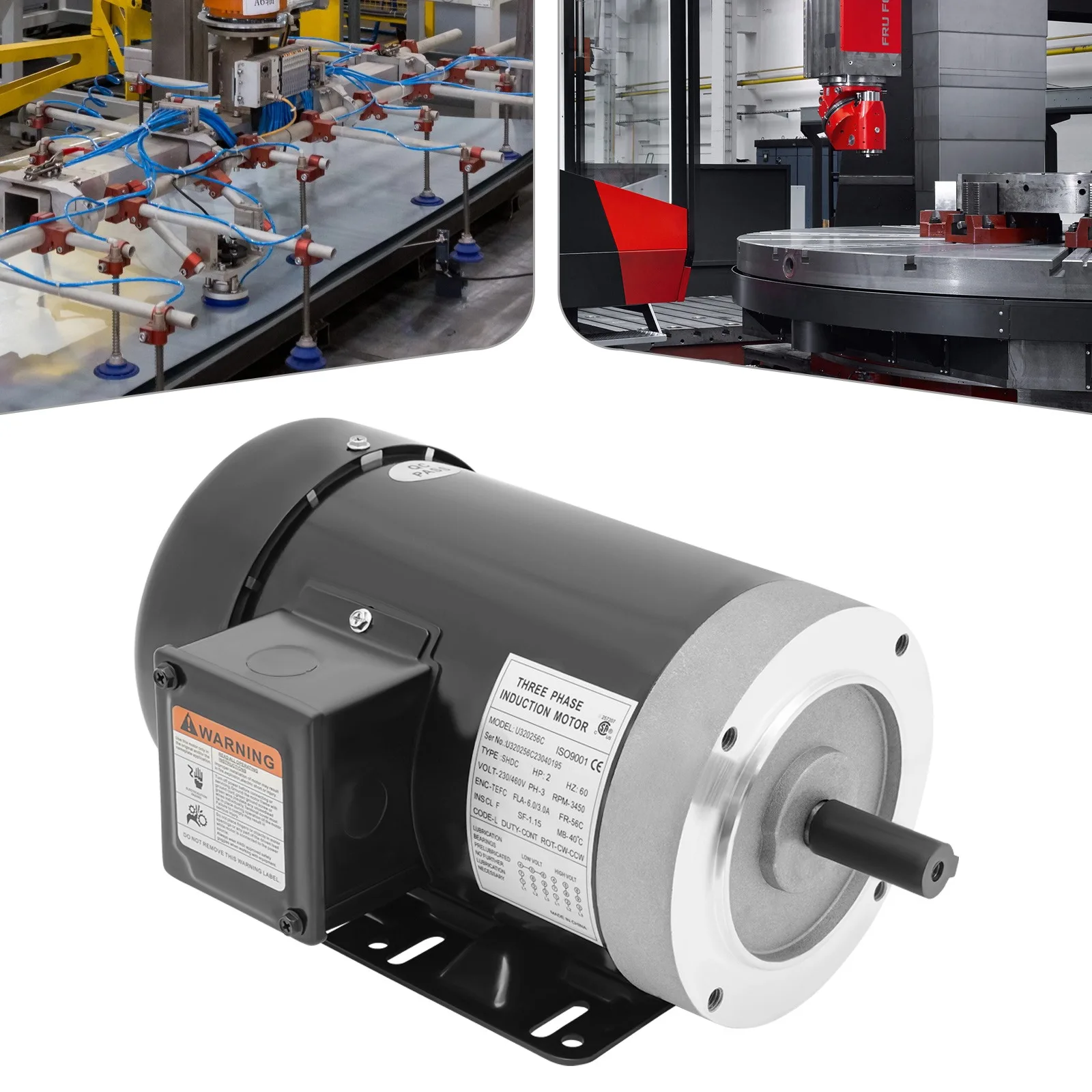 Bymaocar 3 Phase 60 Hz AC Electric Motor, 2HP Electrical Supply with Removable Base for Oilfield, Agriculture and Air Compressor