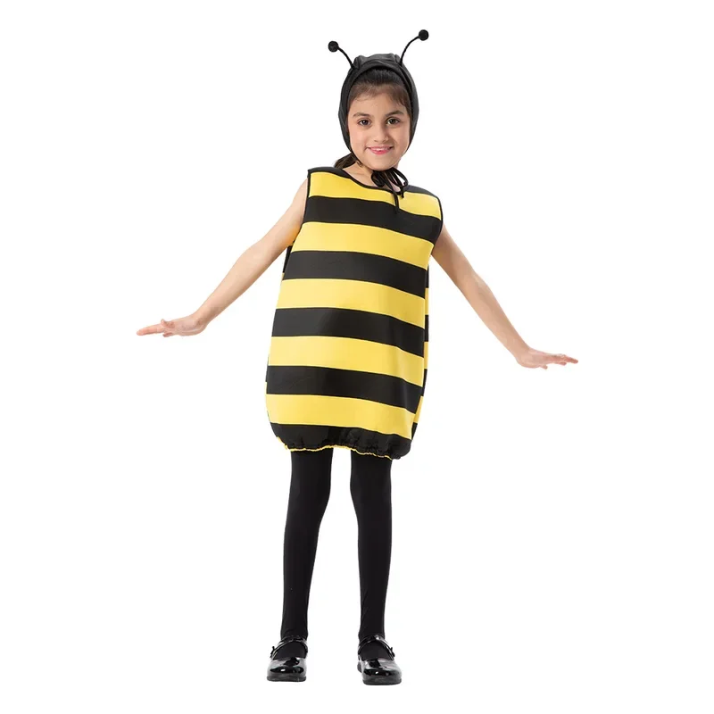 Unisex Honeybee Bumble Bee Cosplay Costume Child Kids Boys Girls Sponge Suit Tunic Purim Halloween Party Fancy Costume