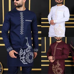 2024 Nigerian African Men'S Traditional Clothes Kaftan Elegant Print Fabric Elegant Fashion Shirts Pants 2 Piece Set Costumes