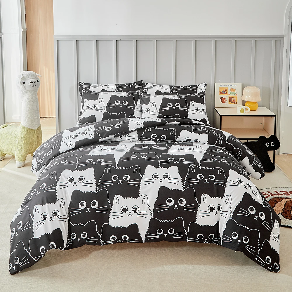 Duvet Cover Bedding Set Twin Full Queen King Size 135x200 Nordic Quilt Cover 240x220 Double Single Cat Bow Bed Linen 200x200