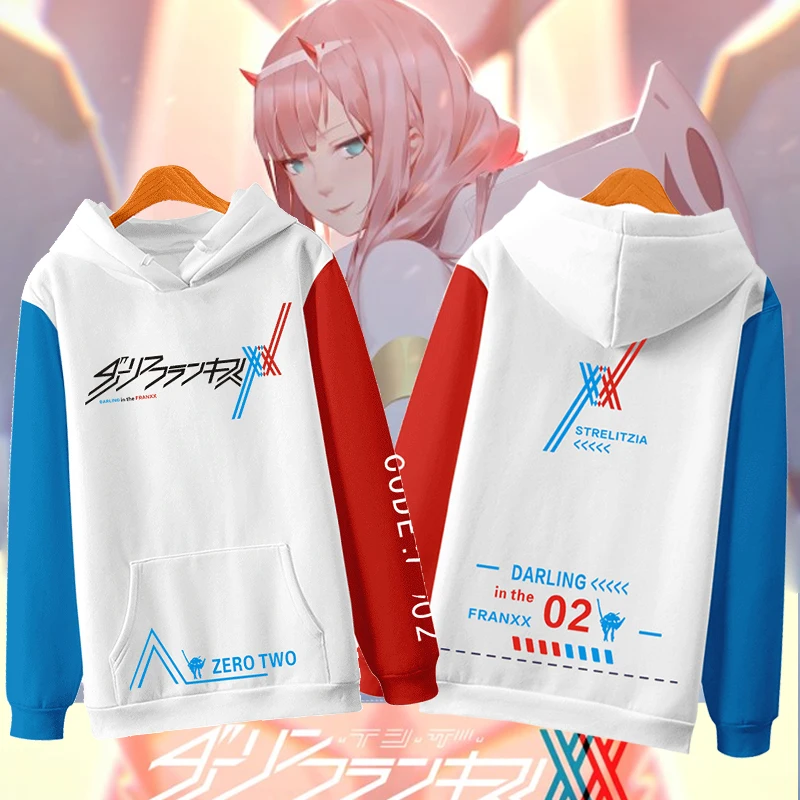 Darling in the franxx suéter de manga larga, Abrigo con capucha 3D circundante, Equipo Nacional 02, Anime