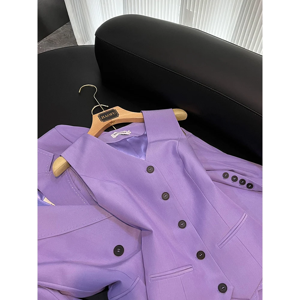 Lavender All-match Elegant Pure Color Blazer Vest Trousers High Quality Brief Style Business Office Lady 3 Pcs Set