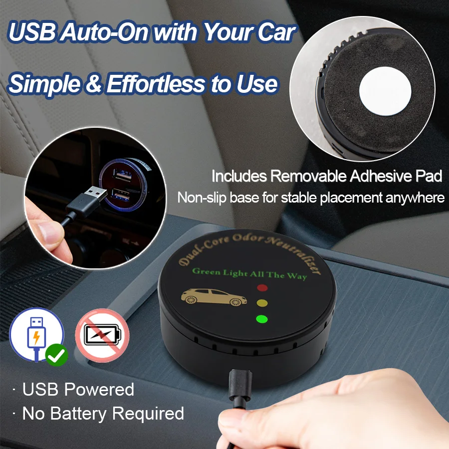 Car Air Purifier, Filter-Free USB Plug-and-Play Auto Start-Stop Odor Eliminator, Compact Space-Saving Car Air Freshener. view 4