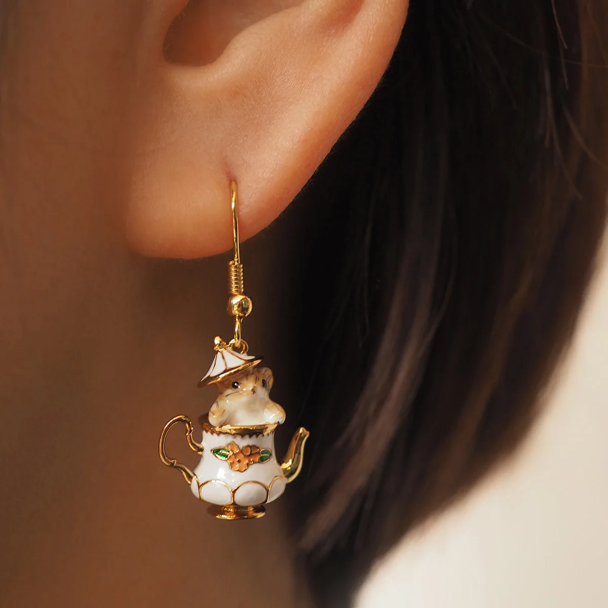 Foydjew Creative Cute Cartoon Tea Cup Chipmunk Earrings Necklaces Handmade Epoxy Drip Gum Jewelry Sets For Women Christmas Gifts