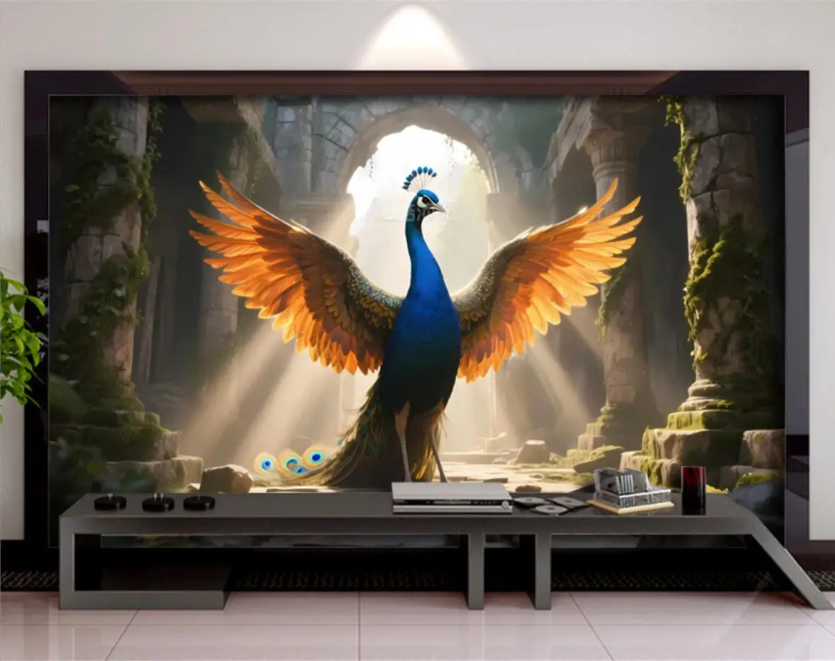 Customized mural hand-painted retro peacock magnolia wallpaper, Chinese branch flower mural, home decoration 3d wallpaper