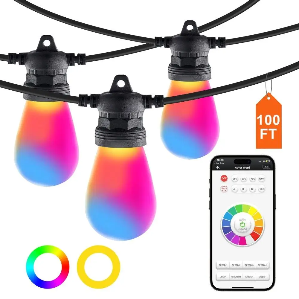 

100FT RGB Outdoor Waterproof PatioLight with APP Control