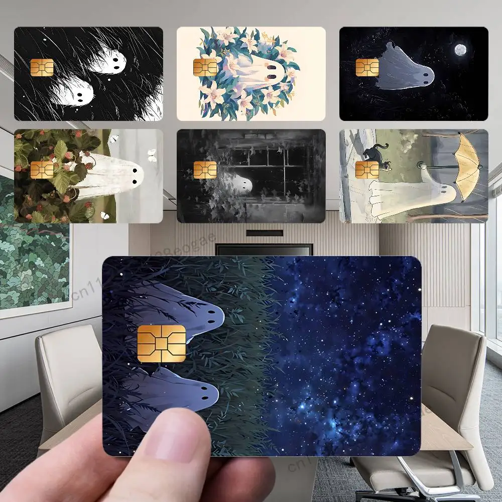 

Halloween Art Cute Ghost Card Sticker PVC Film Skin Sticker For Debit Waterproof 4PCS Film Small Large Chip