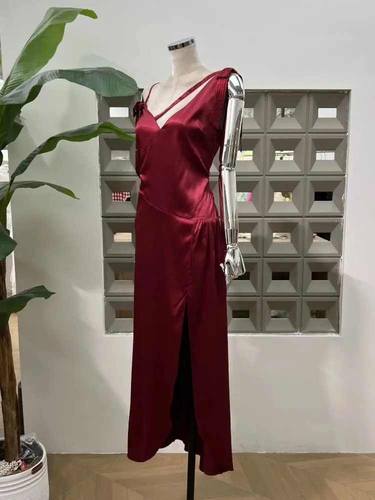 Women Sexy Sleeveless Deep V Neck Slit Wedding High Quality Cocktail Dress Party Birthday Celebrate Wedding Dresses Elegant Gown