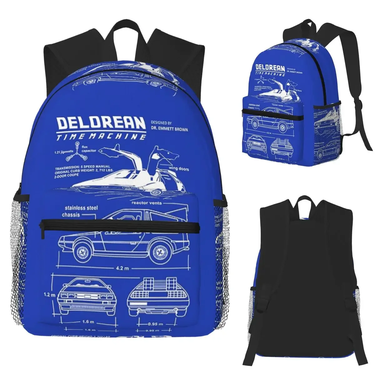 DeLorean Time Machine Back To The Future Student Backpack School Bag Hiking Travel Daypack for Boys Girls Bookbag Shoulder Bags