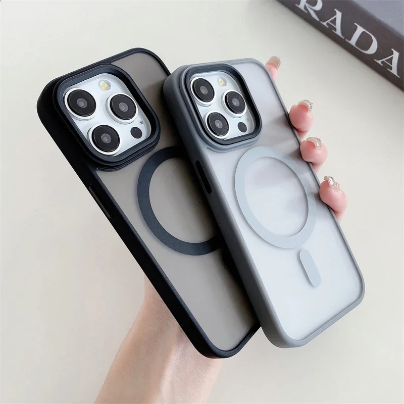 Matte Translucent For Magsafe Magnetic Wireless Charge Case For iPhone 15 14 Plus 13 12 11 Pro Max Silicone Bumper PC Hard Cover