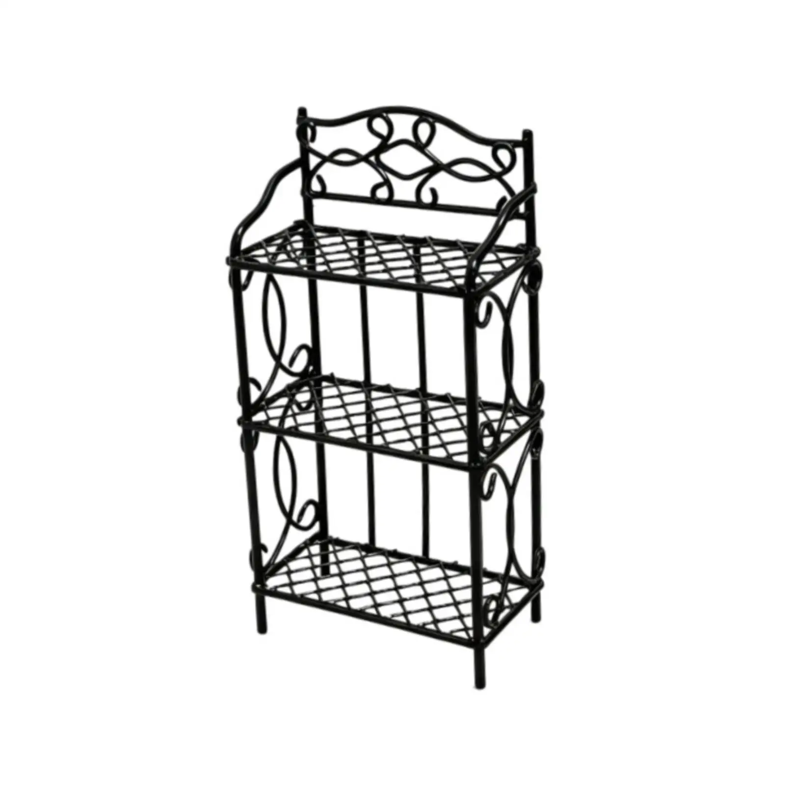 Miniature Shelf with Scrollwork 1:12 Scale Miniature Display Rack Three-Tier Dollhouse Storage Rack for Tabletop Photography