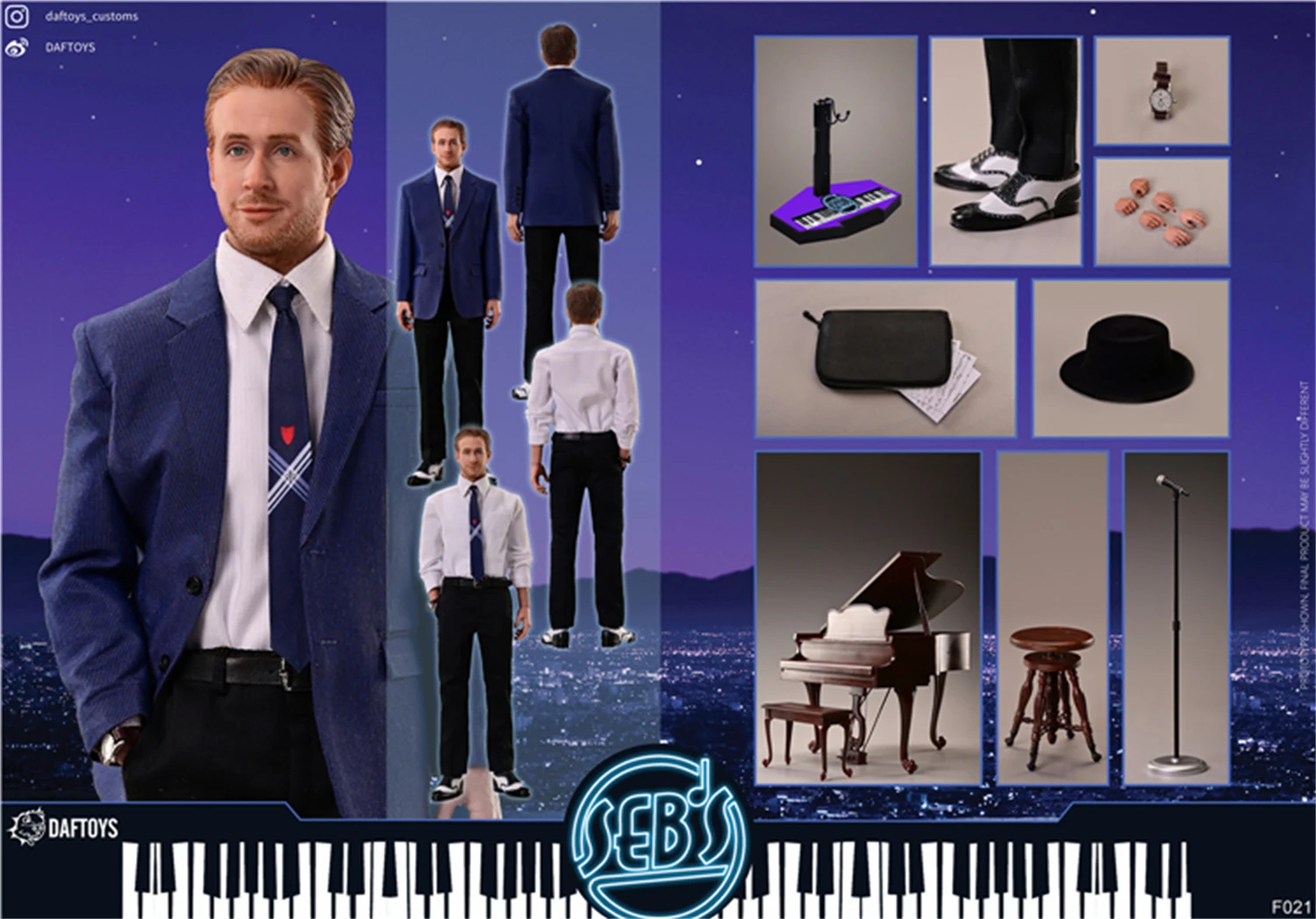 DAFTOYS F021 1/6 Ryan Gosling Jazz Pianist Deluxe Version Action Figure With Piano Collection Model