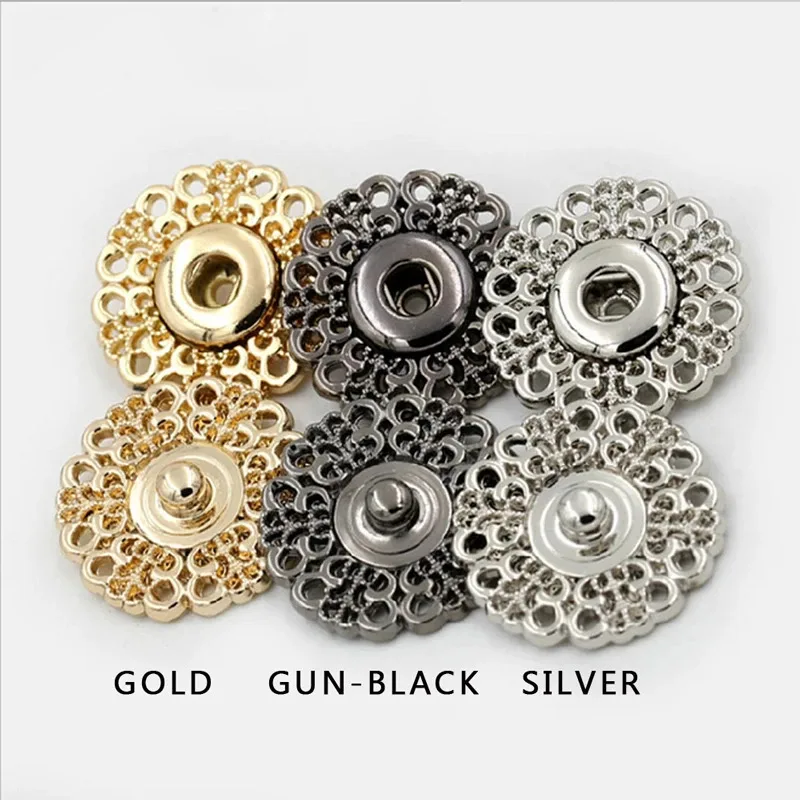 QJH 10 Pcs Invisible Metal Snap Button Fastener Gold/Silver/Gun black 15/18/21/25/30mm for Down Jackets Coats Jeans