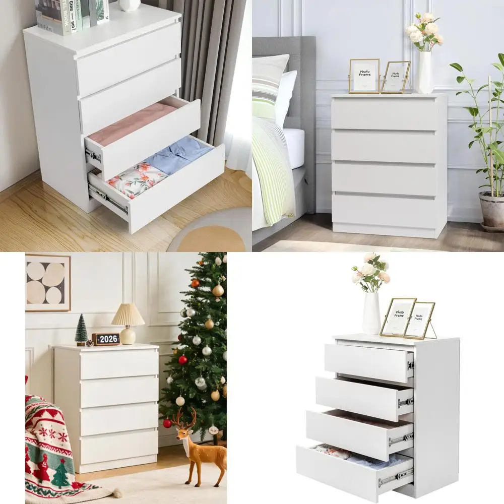 

Белый 4-х секционный шкаф для хранения вещей для гостиной, спальни и домашнего офиса - с защитой от опрокидывания