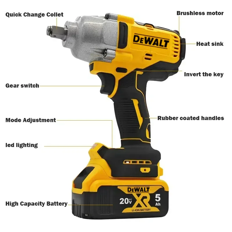 DEWALT DCF892 Brushless Electric 812N.m Wrench 1/2 Inch Cordless Impact Driver High Torque Three Speed Auto Repair Power Tools