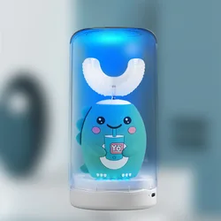 Cepillo de dientes eléctrico sónico en forma de U para niños y adultos, automático, inteligente, de silicona, recargable, con luz azul, 360 °