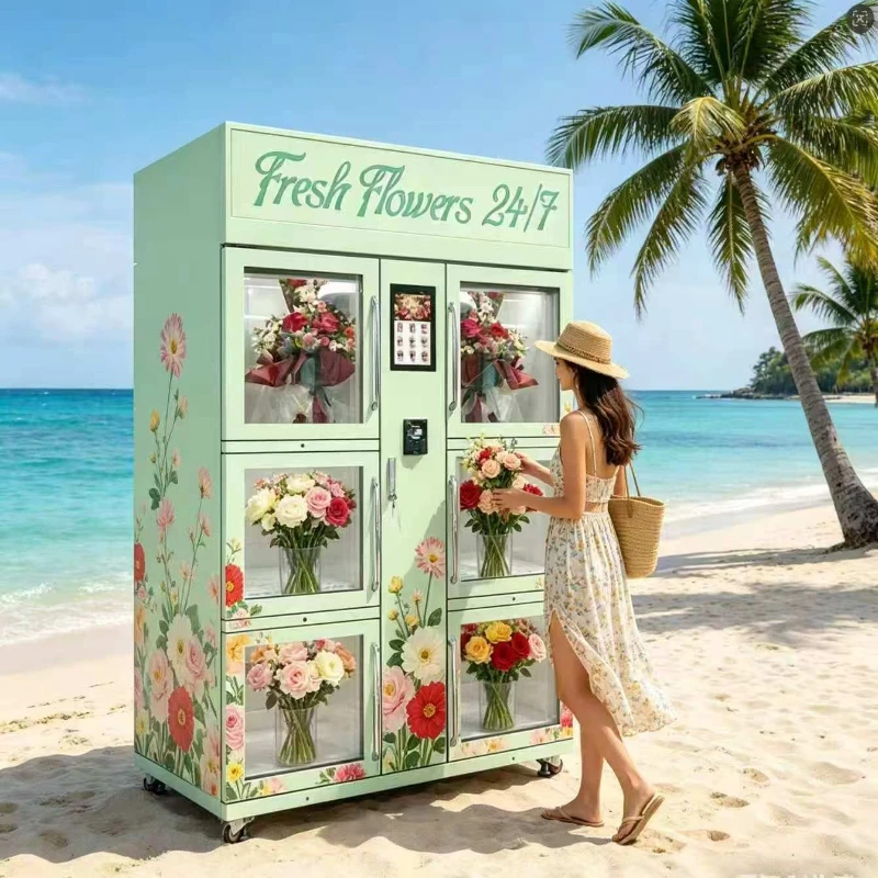 Fresh Flower Vending Machine Touchscreen LCD Remote Monitoring Energy Saving for Bus Terminal Station Lobby