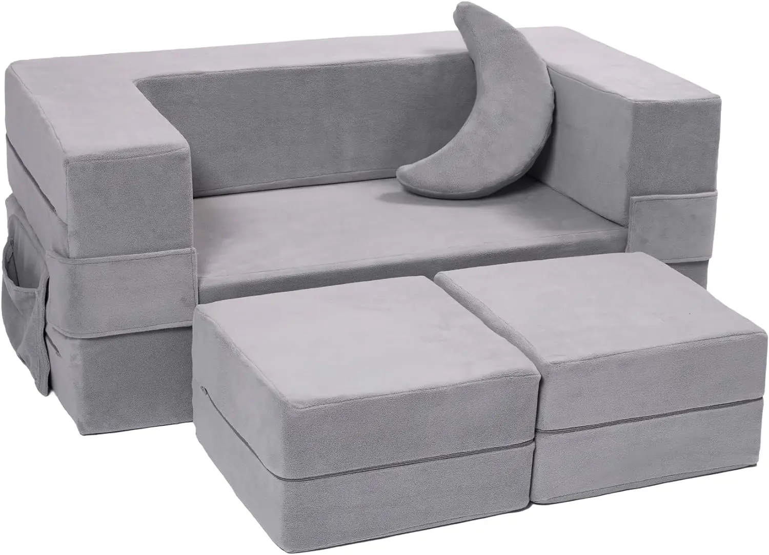 Canapé modulaire pour enfants, fauteuil en mousse pour tout-petits, canapé convertible en peluche pour enfants, ensemble de jeu, canapé-lit, gris