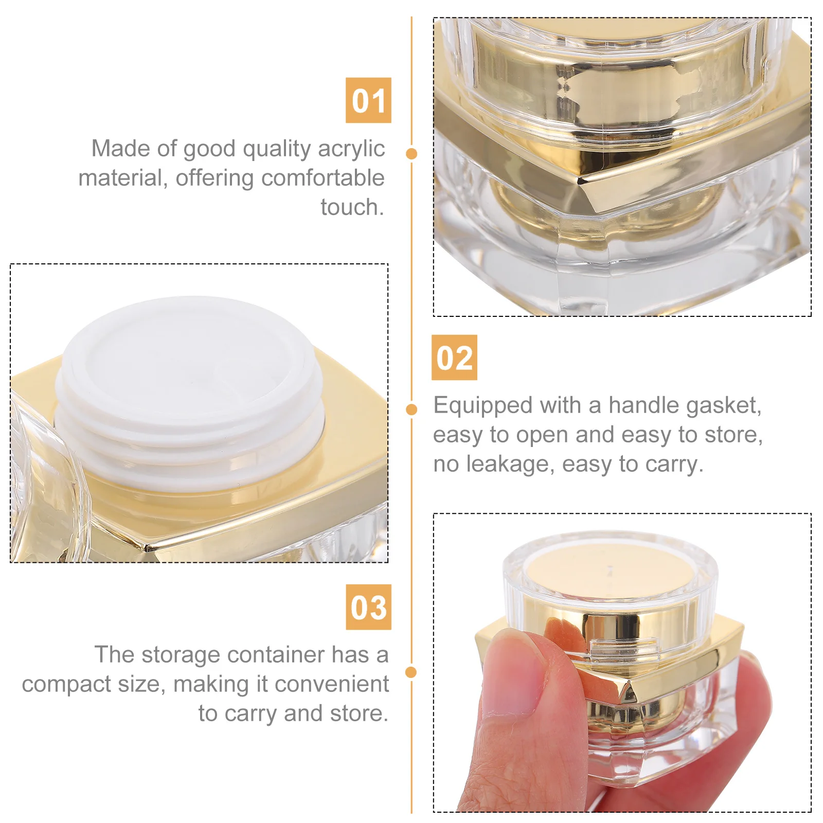 

1pc Practical Acrylic Cream Bottle Golden Lotion Dispensing Bottles Travel Size Reusable Storage For Ointments Lotions Cosmetics