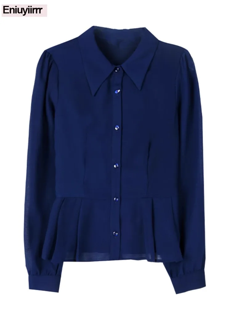 مكتب سيدة قمصان بيضاء شيك كوريا موضة ملابس طويلة الأكمام أساسيات العمل النساء الكشكشة بيبلوم بلايز البلوزات