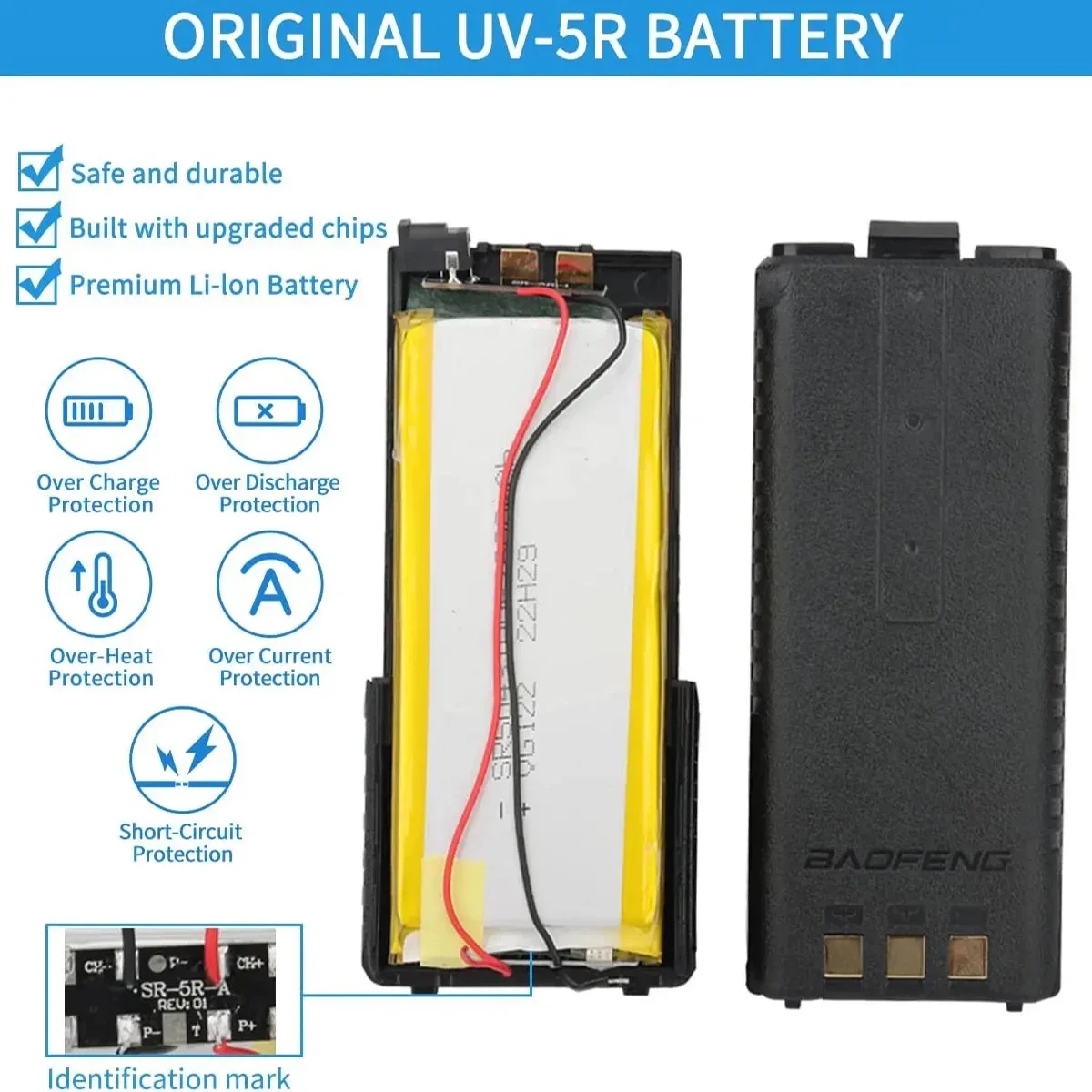 BF-UV5R Plus 8W Battery 3800mAh Walkie Talkie Rechargeable Battery UV-5R Radio Accessories UV5RA UV5RE Batteries BL-5 Extended