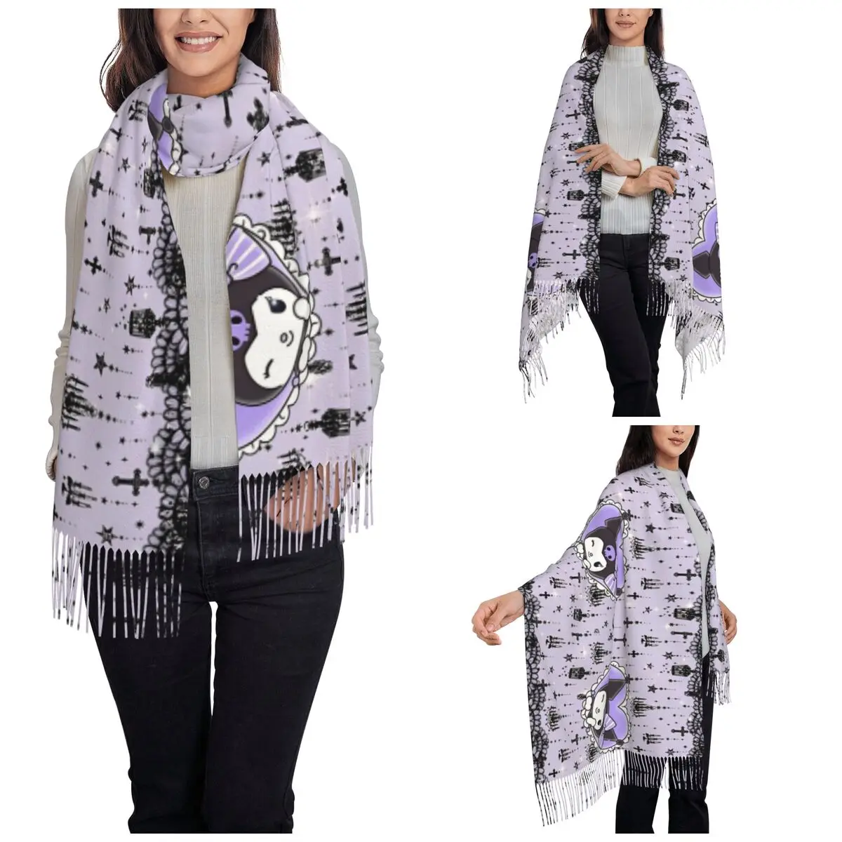 Kawaii Kuromi Princess Scarf for Womens Winter Fall Shawls and Wrap Cute Cartoon Long Large Shawl Scarf for Evening Dress