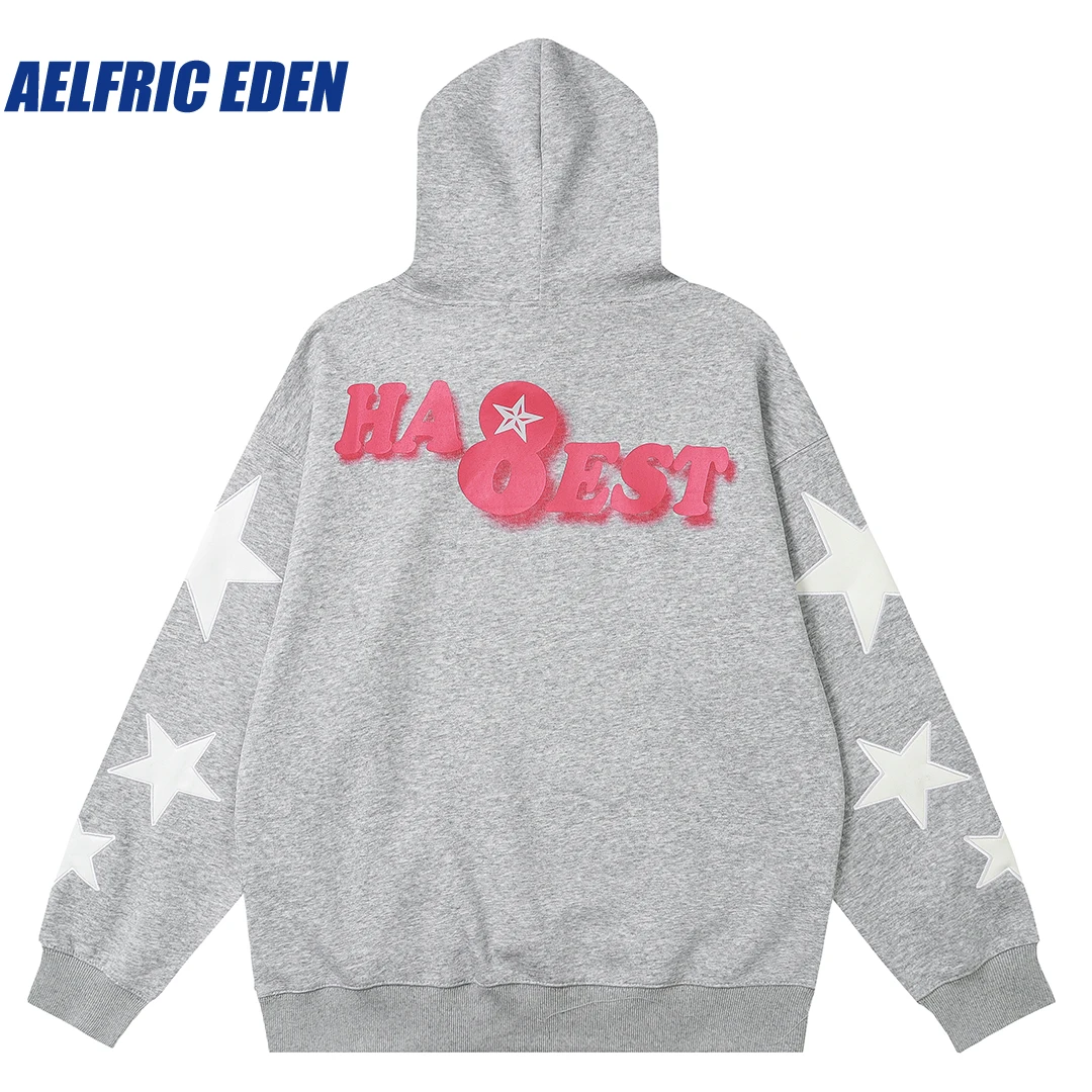 Aelfric Eden Vintage Alphabet Print Star Embroidery Hoodie Vintage Y2K Harajuku Hip Hop Loose Cotton Hooded Streetwear Pullover