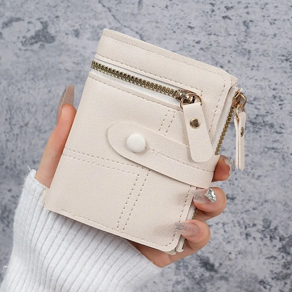 محفظة بأزرار بلون سادة متعددة الاستخدامات من جلد البولي يوريثان بتصميم قصير محفظة رفيعة للغاية محفظة نسائية للاستخدام للسيدات