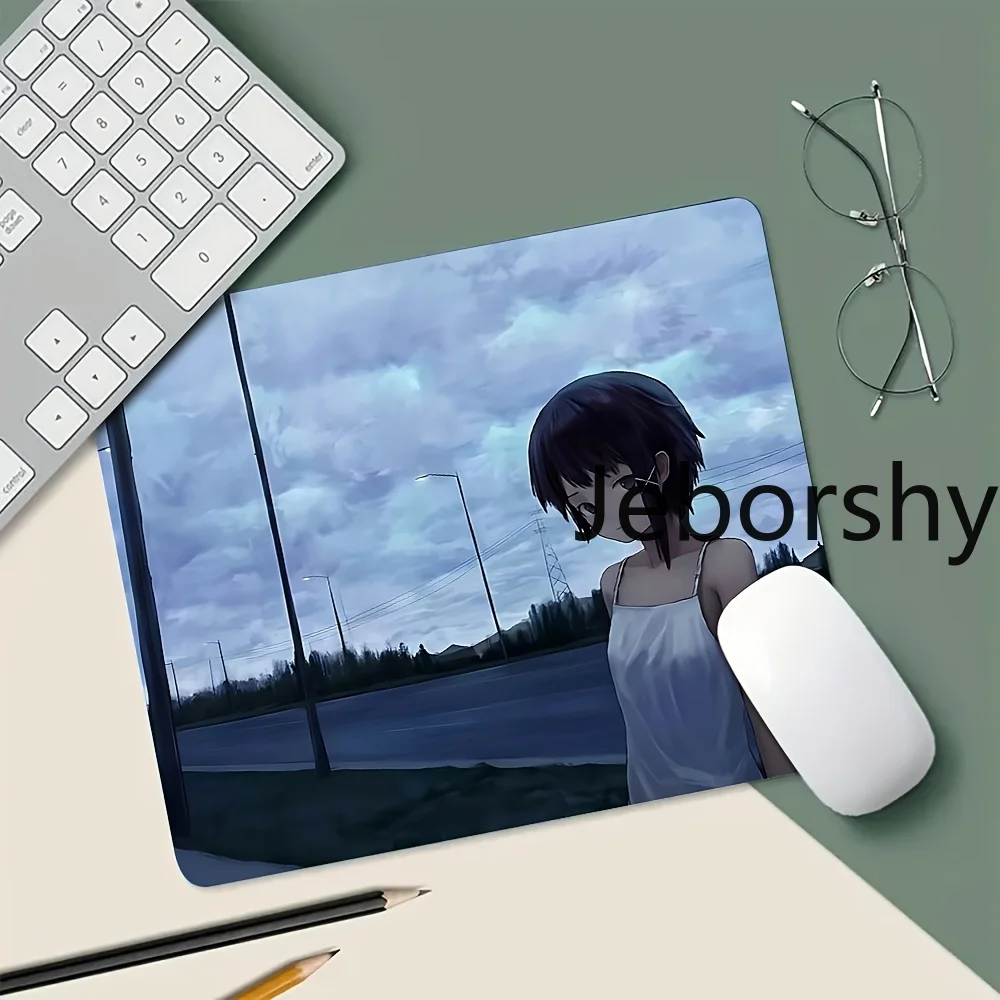 Lain Iwakura in Rainy Street Desk Mat, Smooth Surface & Durable, Perfect Gift for Gamers