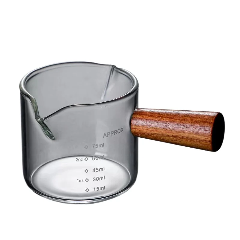 

Wooden Handle Double Mouthed Small Milk Cup Coffee Milk Cup Italian Glass Coffee Measuring Cup