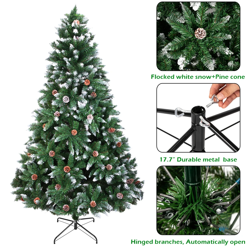 Christmas Tree 6FT 920 Branches Flocking Spray White Tree Plus Pine Cone (YJ)