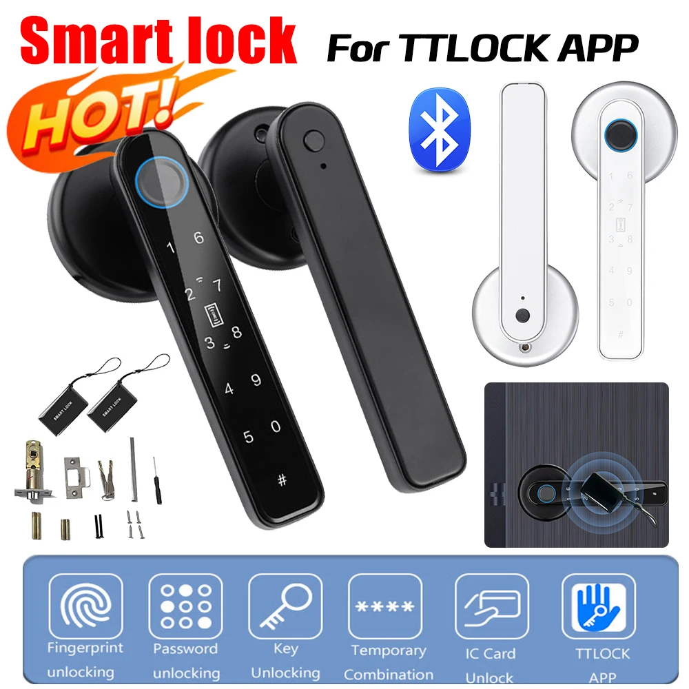 Fingerprint Door Lock TTLOCK APP Control Fingerprint Password Key Unlock Type-C Emergency Charge for 3.5-6.5cm Thickness Doors