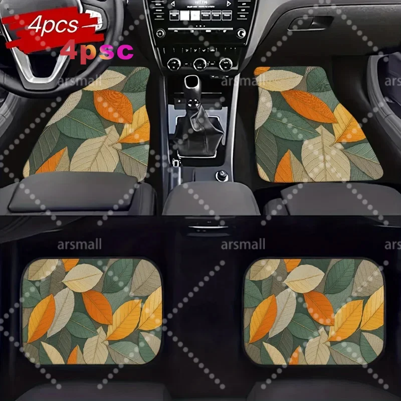 4pcs Digital Printed Pattern Car Floor Mats, Universal Rubber Non-Slip Waterproof All-Weather Protection, Halloween Christmas Th